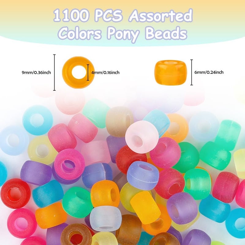 anpiwshjo Pony Beads Bulk 1100 Pcs, Beads for Jewelry Making, Beads for Bracelets Making, Hair Beads, Bracelet Beads, Plastic Beads for Crafts, Hair Beads for Braids for Girls(Frosted Color) - Image 2